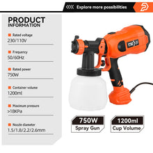 Load image into Gallery viewer, 600W/750W Electric Spray Gun 4 Nozzle Sizes