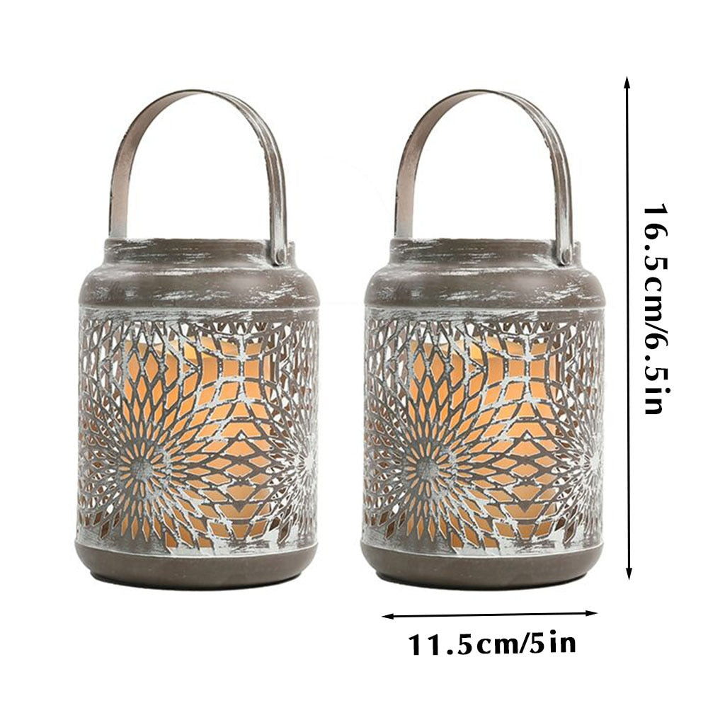 2Pcs Vintage Metal Candle Holders with Flameless LED Candles